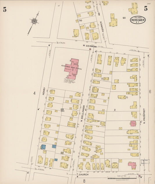 Sanborn Fire Insurance Map from Herkimer, Herkimer County, New York (1923), Sheet #0005 - Historic Sanborn Fire Insurance Map Print, vintage old map wall art, antique decor, genealogy gift, New York New York map
