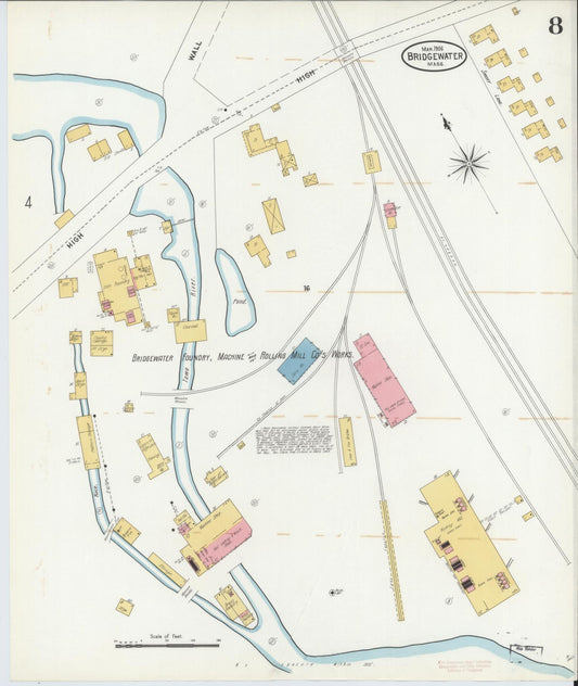 Sanborn Fire Insurance Map from Bridgewater, Plymouth County, Massachusetts (1906), Sheet #0008 - Historic Sanborn Fire Insurance Map Print, vintage old map wall art, antique decor, genealogy gift, Massachusetts Massachusetts map