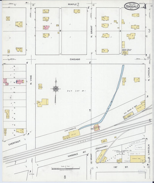 Sanborn Fire Insurance Map from Hinsdale, Du Page And Cook Counties, Illinois (1919), Sheet #0004 - Historic Sanborn Fire Insurance Map Print, vintage old map wall art, antique decor, genealogy gift, Illinois Illinois map