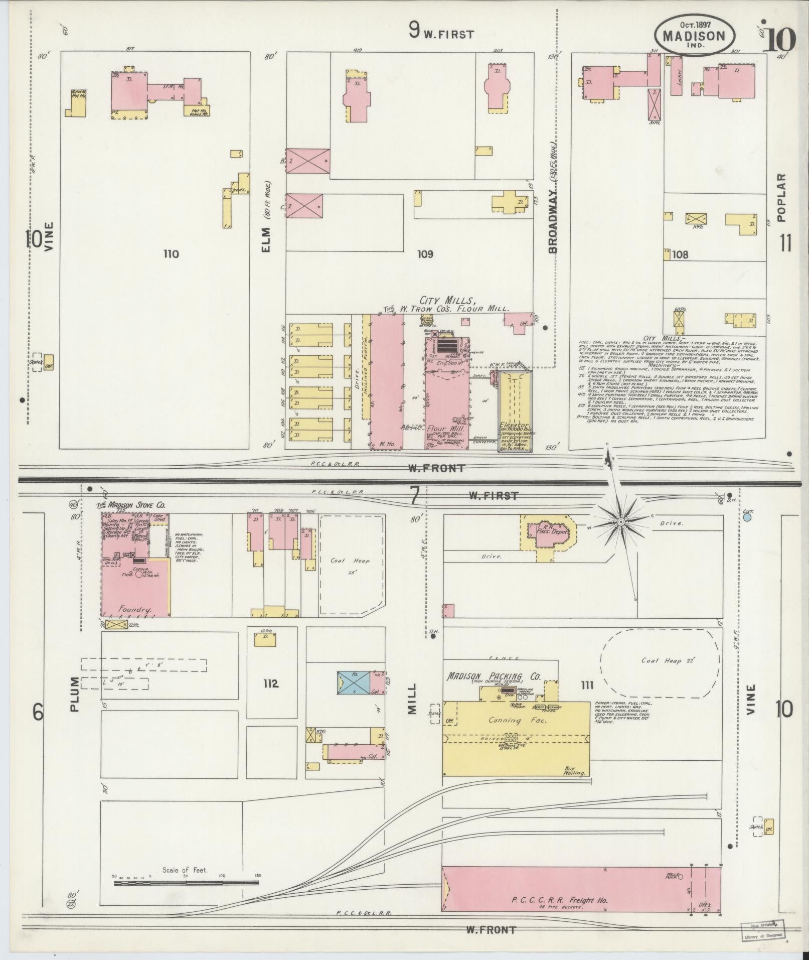Sanborn Fire Insurance Map from Madison, Jefferson County, Indiana (1897), Sheet #0010 - Complete Map Set gallery image, historic Sanborn map, vintage wall art, Indiana Indiana