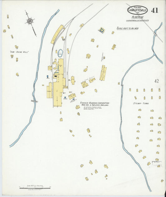 Sanborn Fire Insurance Map from Charlottesville, Independent Cities, Virginia (1920), Sheet #0041 - Historic Sanborn Fire Insurance Map Print, vintage old map wall art, antique decor, genealogy gift, Virginia Virginia map