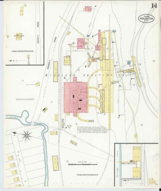 Sanborn Fire Insurance Map from Houghton, Houghton County, Michigan (1908), Sheet #0014 - Historic Sanborn Fire Insurance Map Print, vintage old map wall art, antique decor, genealogy gift, Michigan Michigan map
