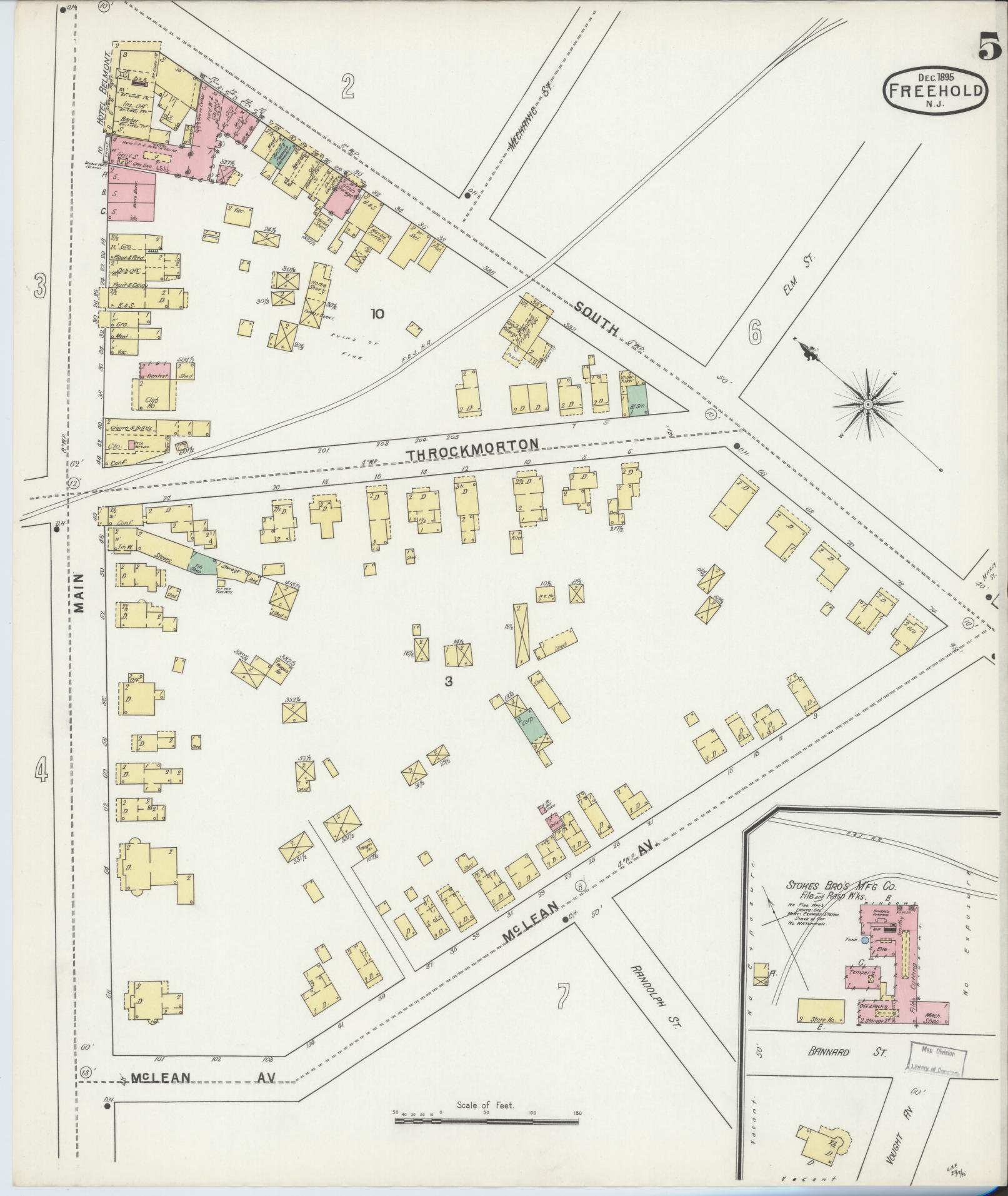 Sanborn Fire Insurance Map from Freehold, Monmouth County, New Jersey (1895), Sheet #0005 - Complete Map Set gallery image, historic Sanborn map, vintage wall art, New Jersey New Jersey