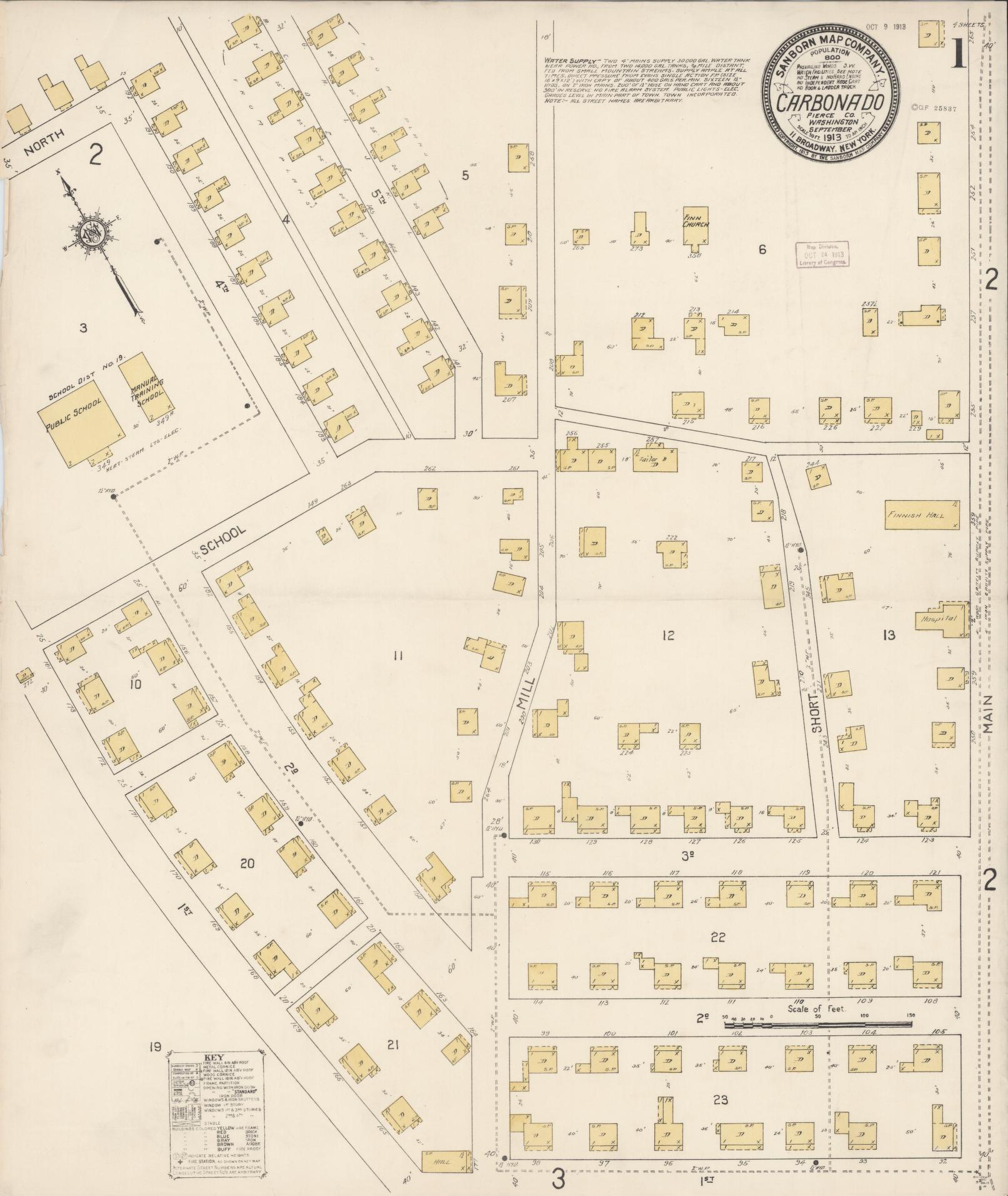 Sanborn Fire Insurance Map from Carbonado, Pierce County, Washington (1913), Sheet #0001 - Complete Map Set gallery image, historic Sanborn map, vintage wall art, Washington Washington