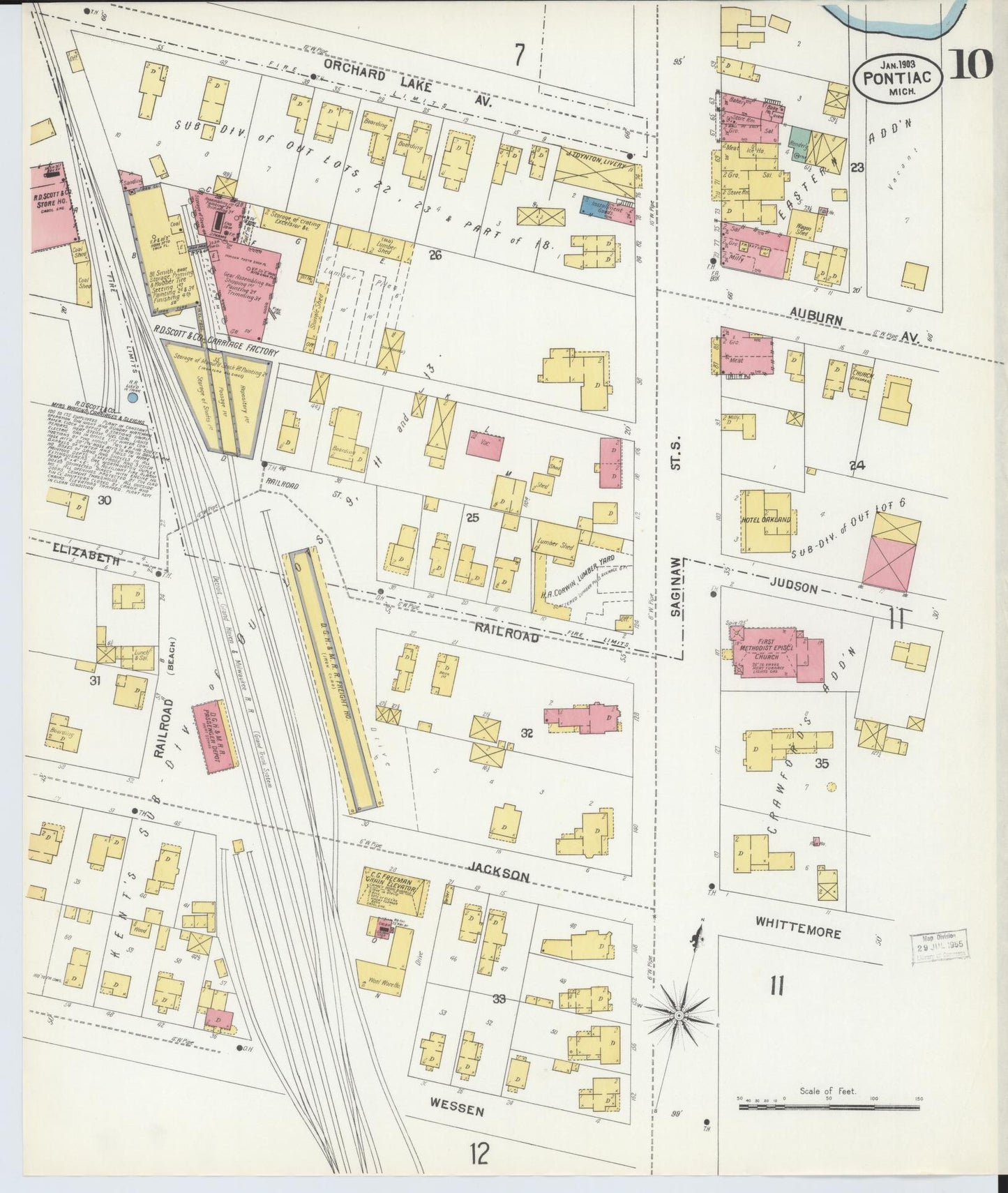 Sanborn Fire Insurance Map from Pontiac, Oakland County, Michigan (1903), Sheet #0010 - Complete Map Set gallery image, historic Sanborn map, vintage wall art, Michigan Michigan