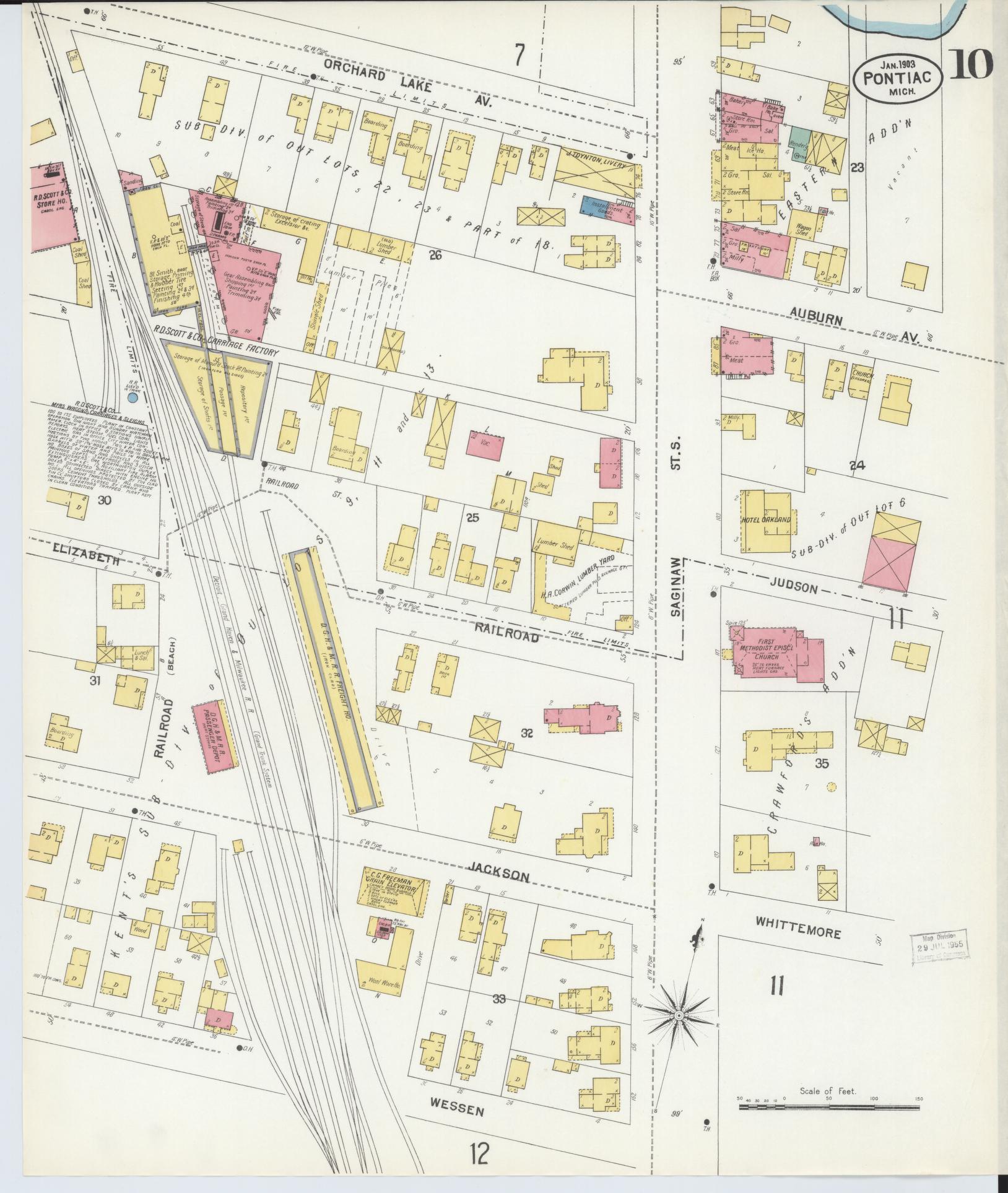Sanborn Fire Insurance Map from Pontiac, Oakland County, Michigan (1903), Sheet #0010 - Complete Map Set gallery image, historic Sanborn map, vintage wall art, Michigan Michigan