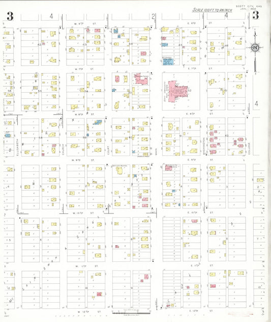 Sanborn Fire Insurance Map from Scott City, Scott County, Kansas (1935), Sheet #0003 - Historic Sanborn Fire Insurance Map Print, vintage old map wall art, antique decor, genealogy gift, Kansas Kansas map