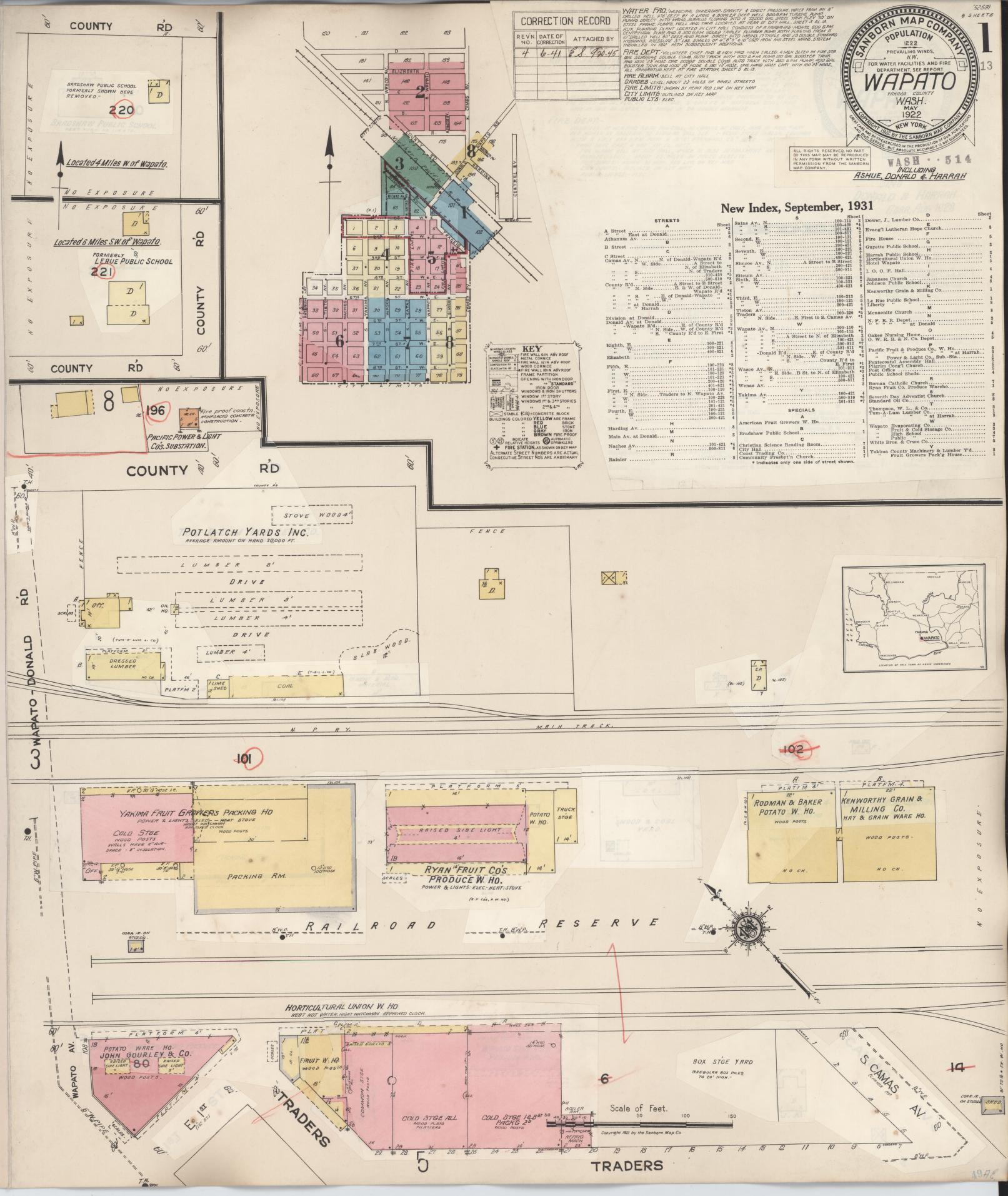 Sanborn Fire Insurance Map from Wapato, Yakima County, Washington (1941), Sheet #0001 - Complete Map Set gallery image, historic Sanborn map, vintage wall art, Washington Washington