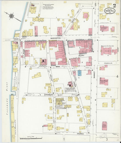 Sanborn Fire Insurance Map from Snow Hill, Worcester County, Maryland (1911), Sheet #0002 - Complete Map Set gallery image, historic Sanborn map, vintage wall art, Maryland Maryland