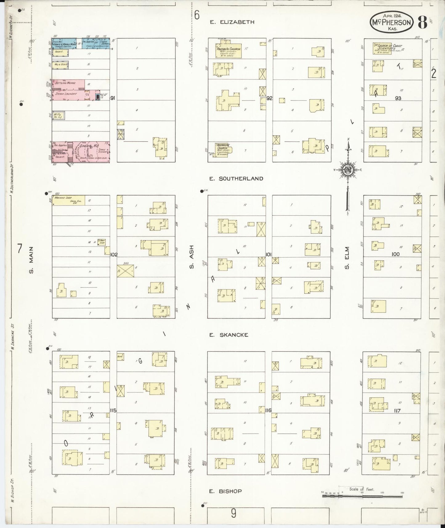 Sanborn Fire Insurance Map from Mcpherson, Mcpherson County, Kansas (1914), Sheet #0008 - Complete Map Set gallery image, historic Sanborn map, vintage wall art, Kansas Kansas