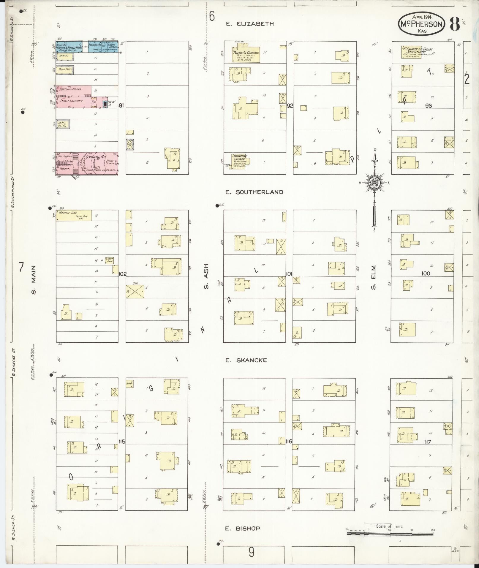 Sanborn Fire Insurance Map from Mcpherson, Mcpherson County, Kansas (1914), Sheet #0008 - Complete Map Set gallery image, historic Sanborn map, vintage wall art, Kansas Kansas