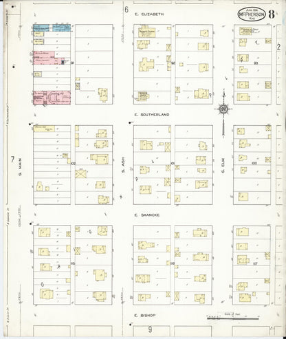 Sanborn Fire Insurance Map from Mcpherson, Mcpherson County, Kansas (1914), Sheet #0008 - Complete Map Set gallery image, historic Sanborn map, vintage wall art, Kansas Kansas