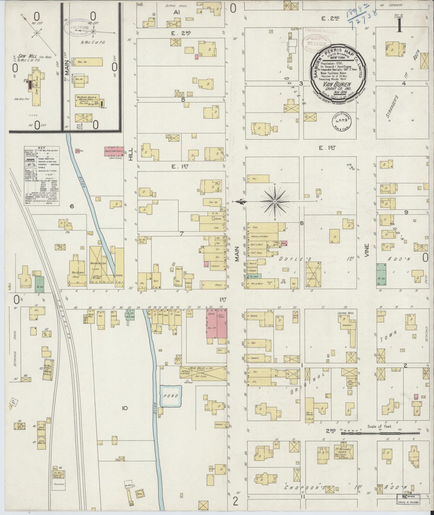 Sanborn Fire Insurance Map from Van Buren, Grant County, Indiana (1898), Sheet #0001 - Complete Map Set gallery image, historic Sanborn map, vintage wall art, Indiana Indiana