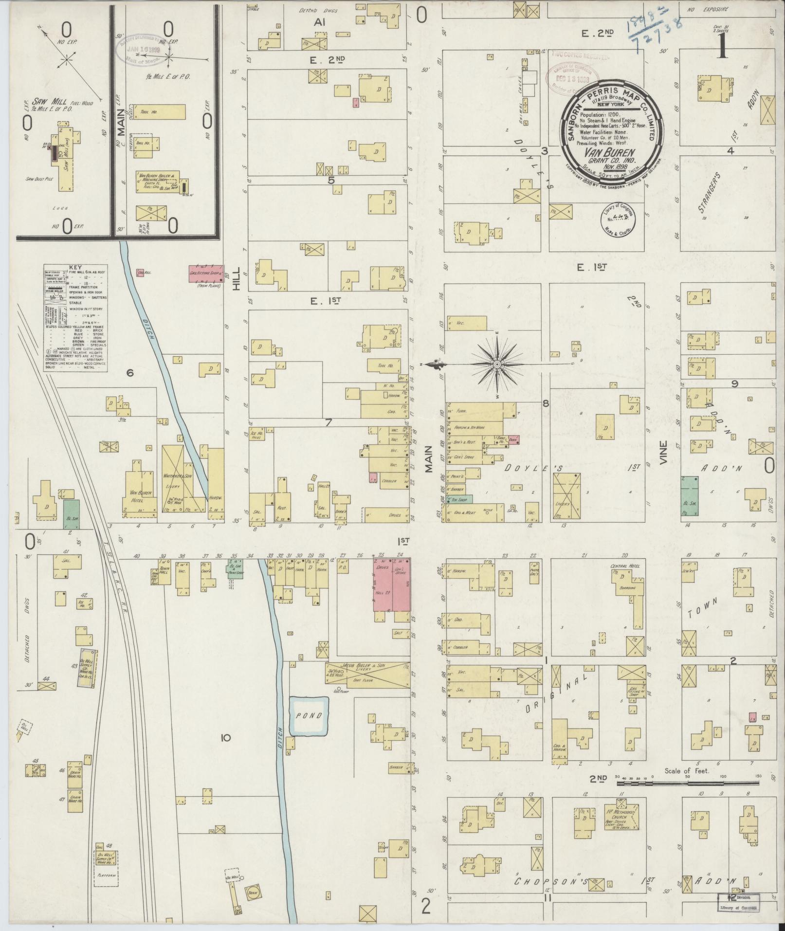 Sanborn Fire Insurance Map from Van Buren, Grant County, Indiana (1898), Sheet #0001 - Complete Map Set gallery image, historic Sanborn map, vintage wall art, Indiana Indiana
