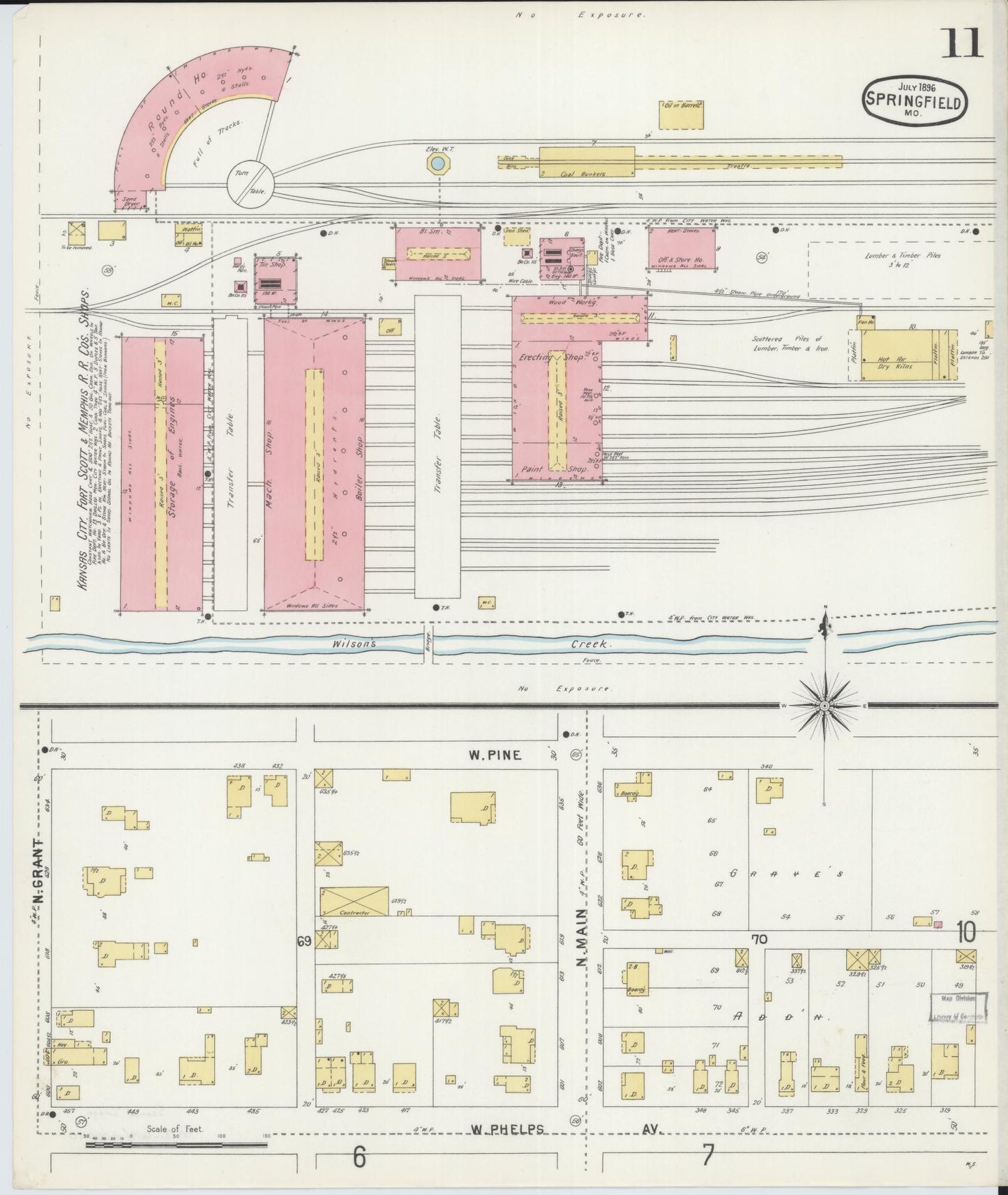 Sanborn Fire Insurance Map from Springfield, Greene County, Missouri (1896), Sheet #0011 - Historic Sanborn Fire Insurance Map Print, vintage old map wall art, antique decor, genealogy gift, Missouri Missouri map