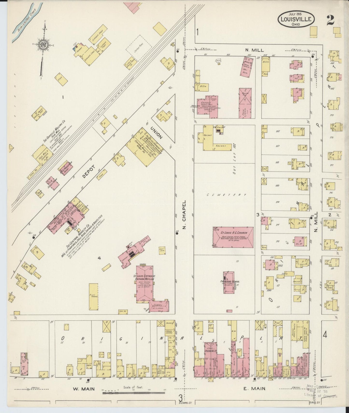 Sanborn Fire Insurance Map from Louisville, Stark County, Ohio (1915), Sheet #0002 - Historic Sanborn Fire Insurance Map Print, vintage old map wall art, antique decor, genealogy gift, Ohio Ohio map