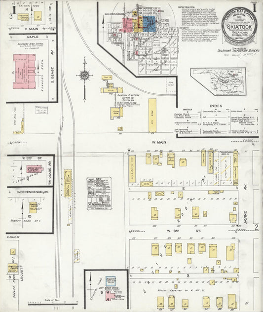 Sanborn Fire Insurance Map from Skiatook, Tulsa And Osage Counties, Oklahoma (1923), Sheet #0001 - Historic Sanborn Fire Insurance Map Print, vintage old map wall art, antique decor, genealogy gift, Oklahoma Oklahoma map