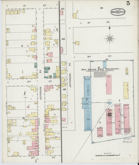 Sanborn Fire Insurance Map from Moundsville, Marshall County, West Virginia (1893), Sheet #0005 - Historic Sanborn Fire Insurance Map Print, vintage old map wall art, antique decor, genealogy gift, West Virginia West Virginia map