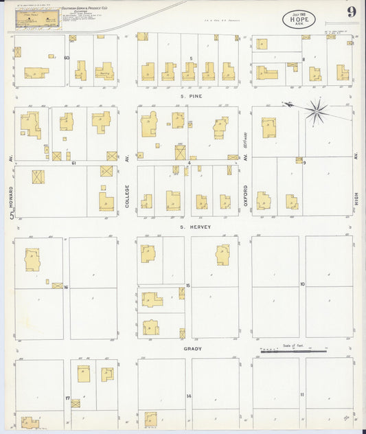 Sanborn Fire Insurance Map from Hope, Hempstead County, Arkansas (1908), Sheet #0009 - Historic Sanborn Fire Insurance Map Print, vintage old map wall art, antique decor, genealogy gift, Arkansas Arkansas map