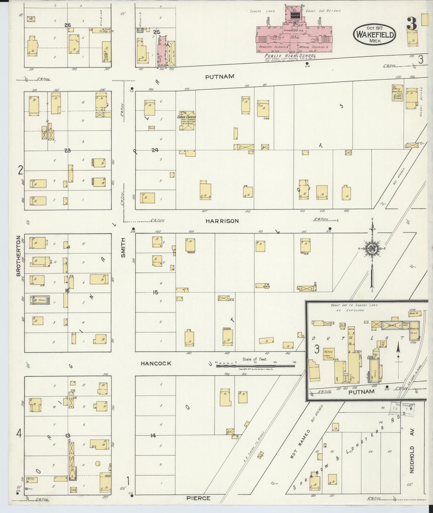 Sanborn Fire Insurance Map from Wakefield, Gogebic County, Michigan (1917), Sheet #0003 - Complete Map Set gallery image, historic Sanborn map, vintage wall art, Michigan Michigan