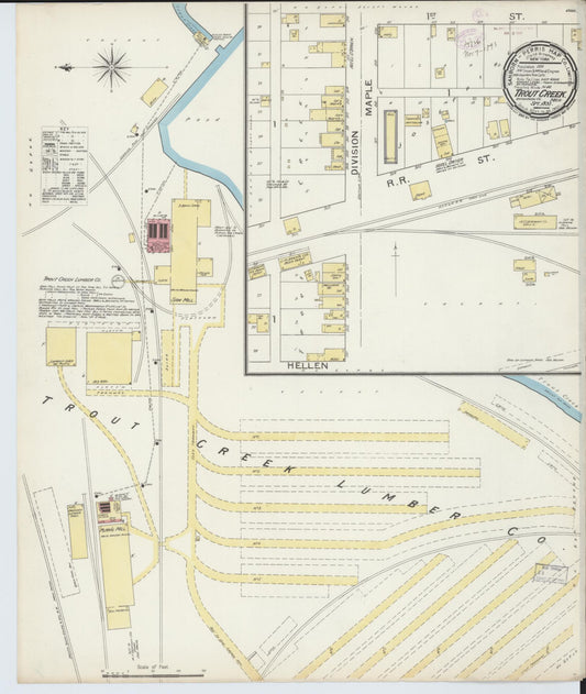Sanborn Fire Insurance Map from Trout Creek, Ontonagon County, Michigan (1893), Sheet #0001 - Historic Sanborn Fire Insurance Map Print, vintage old map wall art, antique decor, genealogy gift, Michigan Michigan map