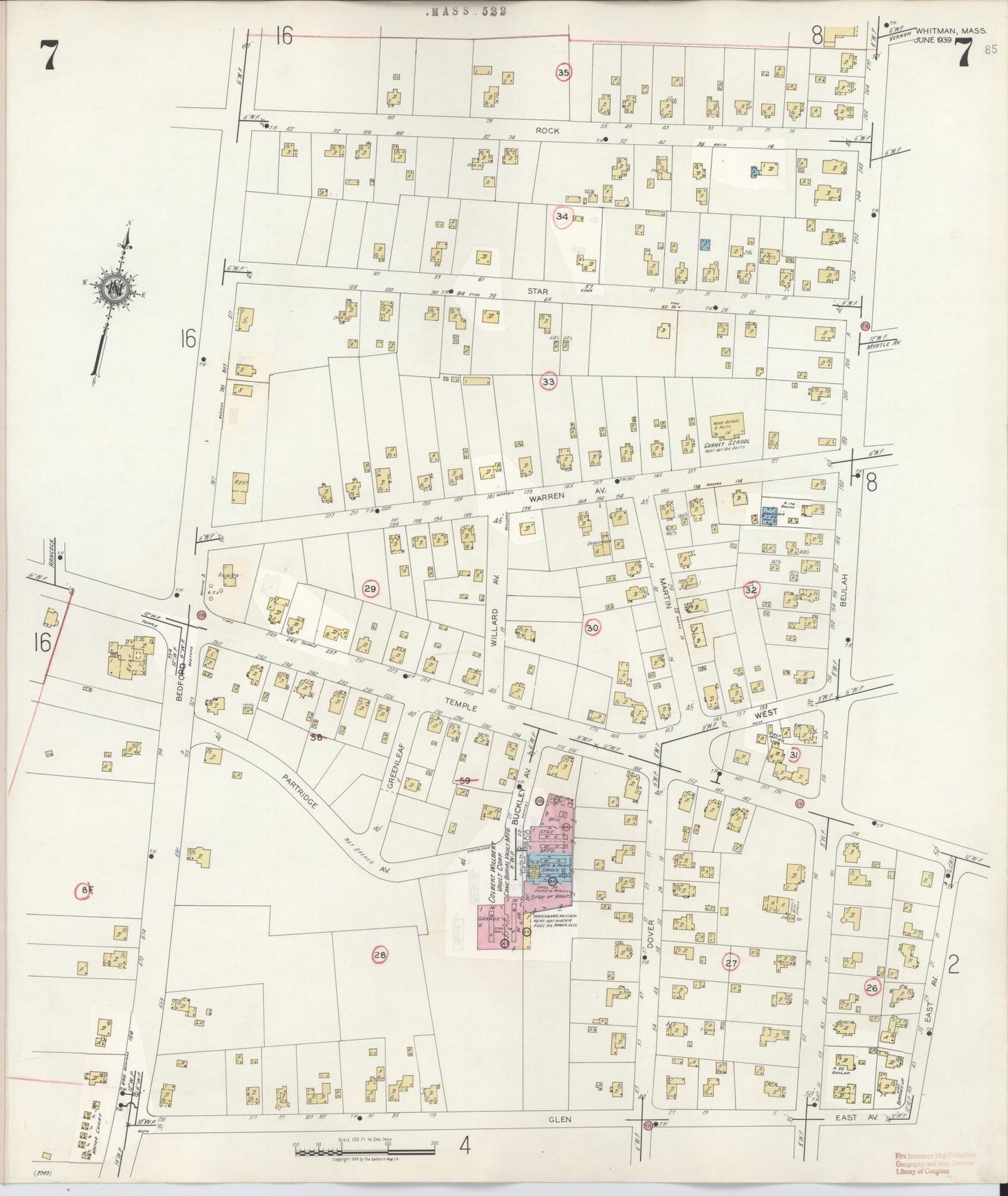 Sanborn Fire Insurance Map from Whitman, Plymouth County, Massachusetts (1950), Sheet #0007 - Complete Map Set gallery image, historic Sanborn map, vintage wall art, Massachusetts Massachusetts
