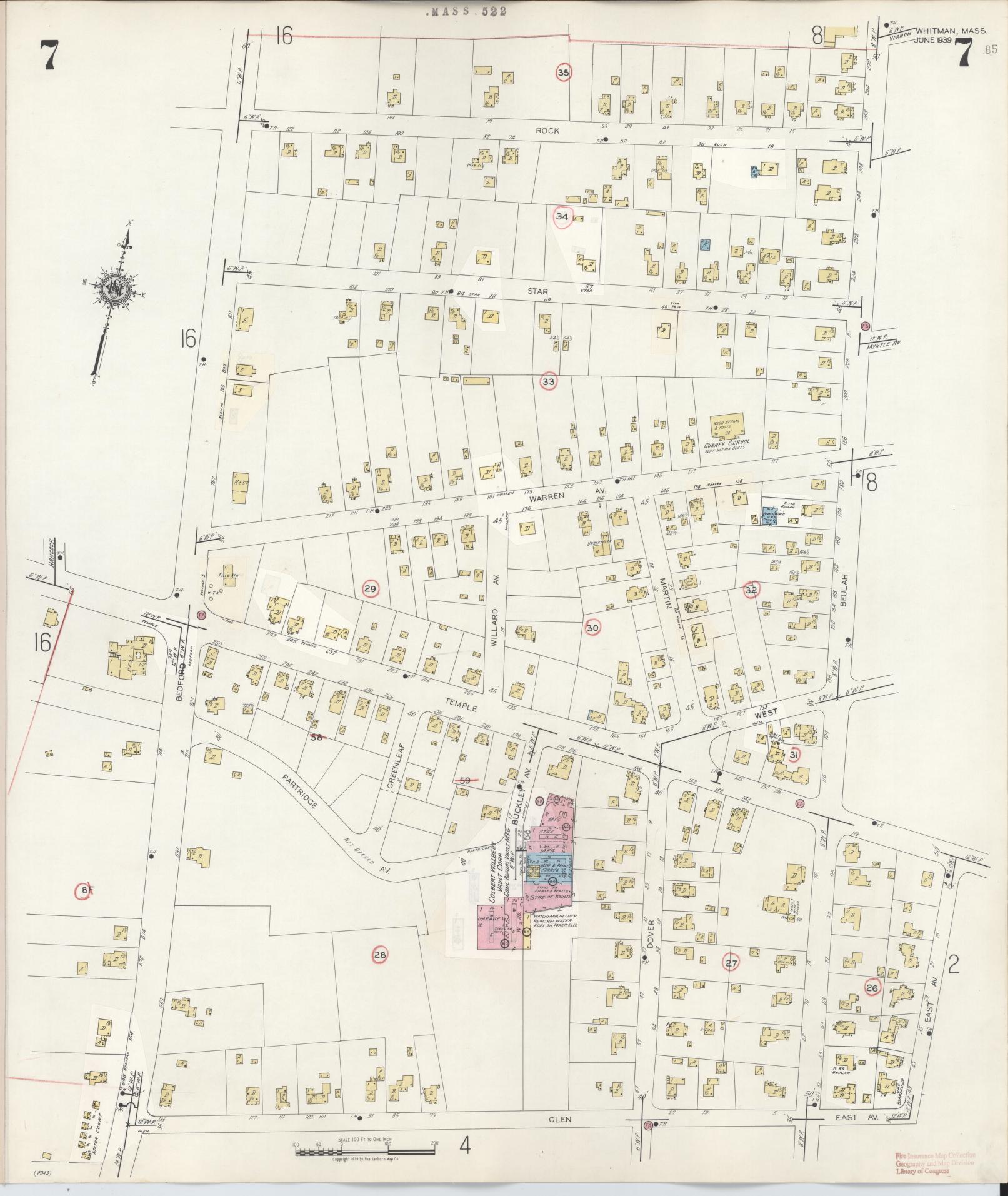 Sanborn Fire Insurance Map from Whitman, Plymouth County, Massachusetts (1950), Sheet #0007 - Complete Map Set gallery image, historic Sanborn map, vintage wall art, Massachusetts Massachusetts