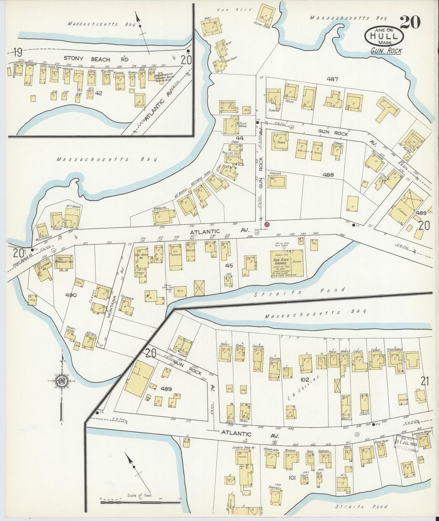 Sanborn Fire Insurance Map from Hull, Plymouth County, Massachusetts (1916), Sheet #0020 - Historic Sanborn Fire Insurance Map Print, vintage old map wall art, antique decor, genealogy gift, Massachusetts Massachusetts map