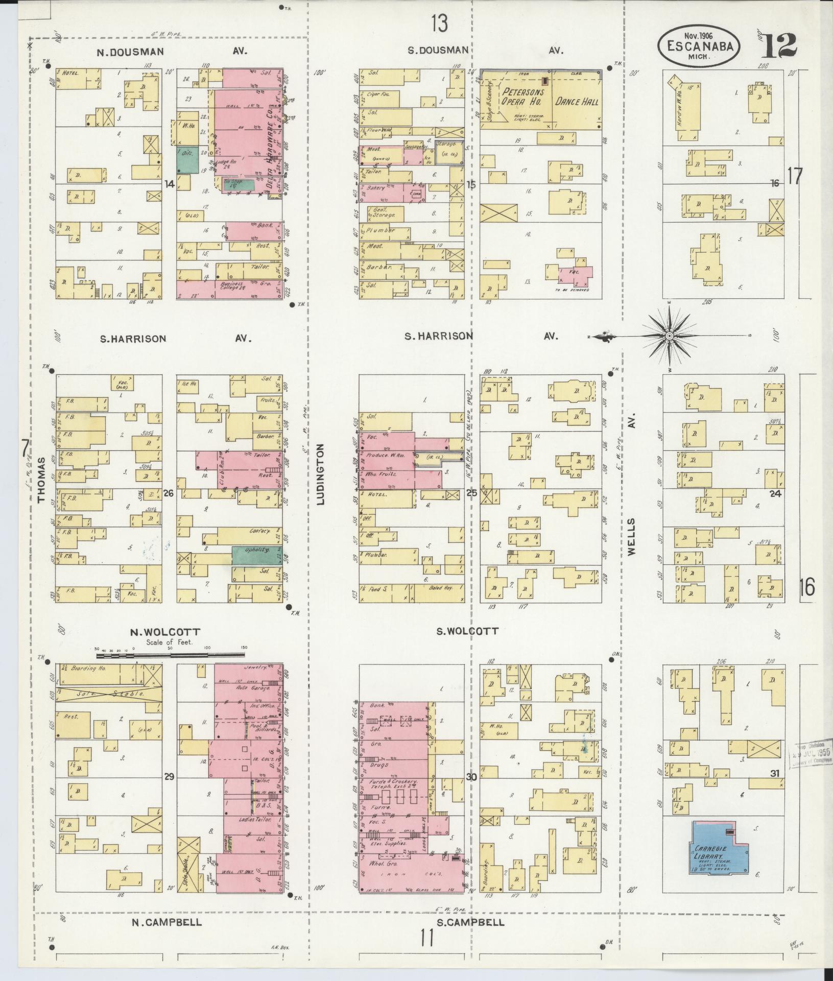 Sanborn Fire Insurance Map from Escanaba, Delta County, Michigan (1906), Sheet #0012 - Complete Map Set gallery image, historic Sanborn map, vintage wall art, Michigan Michigan
