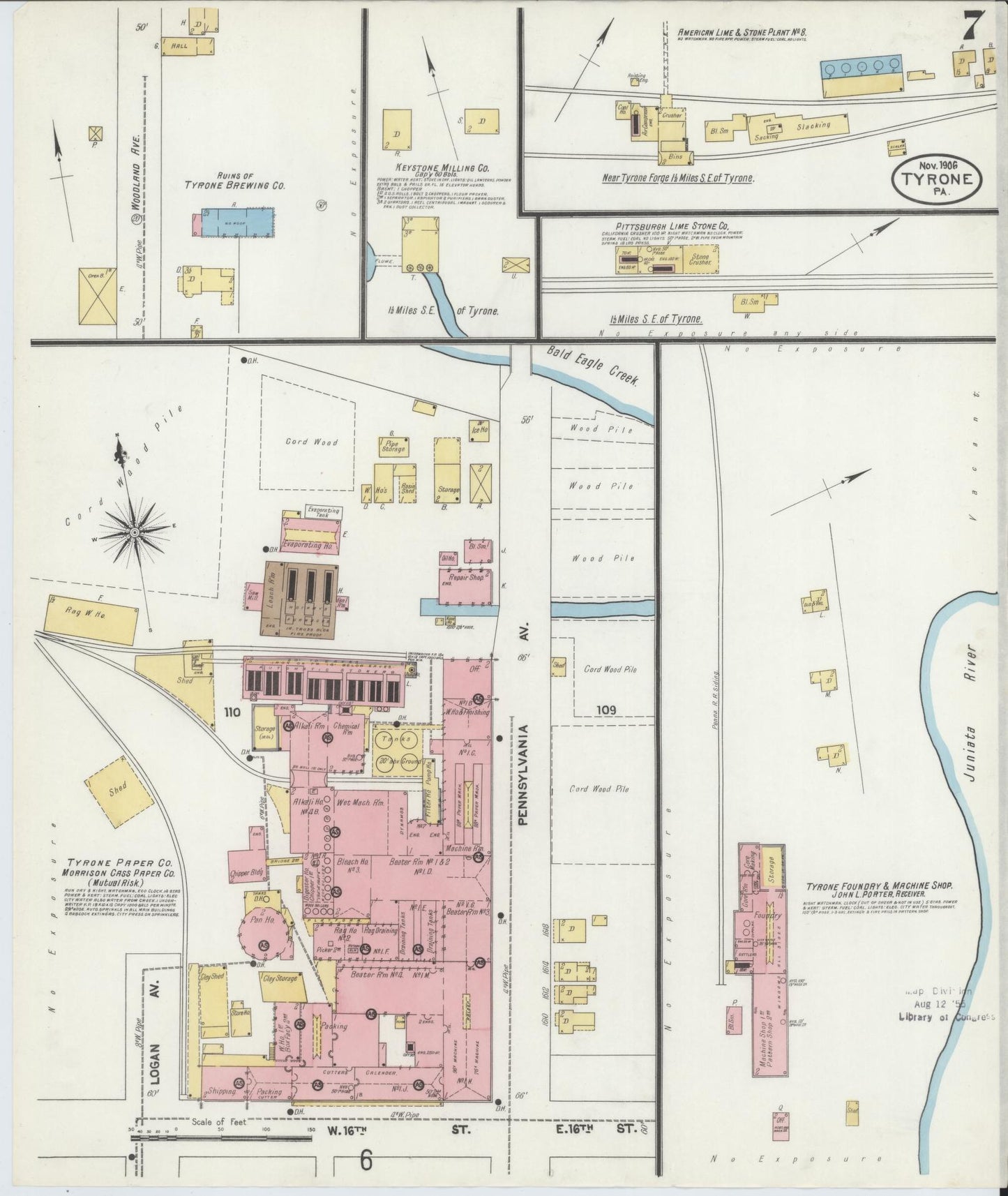 Sanborn Fire Insurance Map from Tyrone, Blair County, Pennsylvania (1906), Sheet #0007 - Complete Map Set gallery image, historic Sanborn map, vintage wall art, Pennsylvania Pennsylvania
