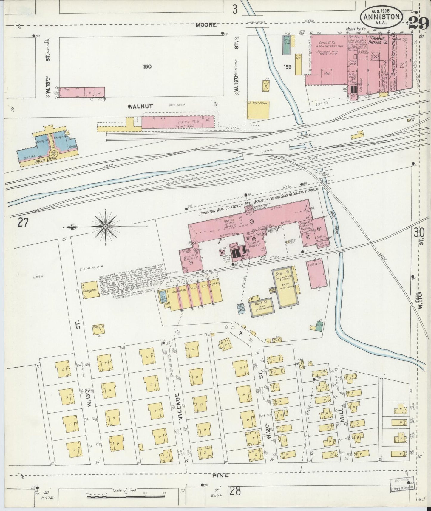 Sanborn Fire Insurance Map from Anniston, Calhoun County, Alabama (1905), Sheet #0029 - Complete Map Set gallery image, historic Sanborn map, vintage wall art, Alabama Alabama