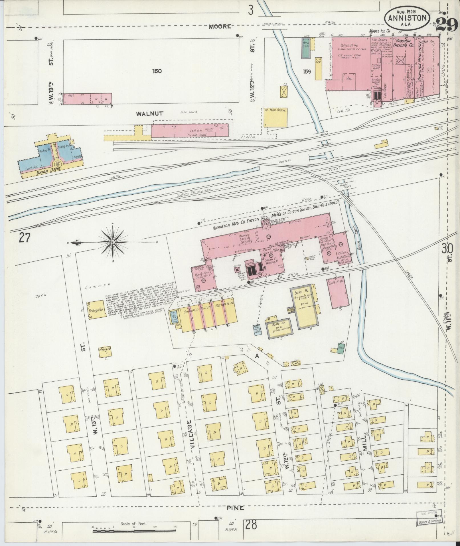 Sanborn Fire Insurance Map from Anniston, Calhoun County, Alabama (1905), Sheet #0029 - Complete Map Set gallery image, historic Sanborn map, vintage wall art, Alabama Alabama