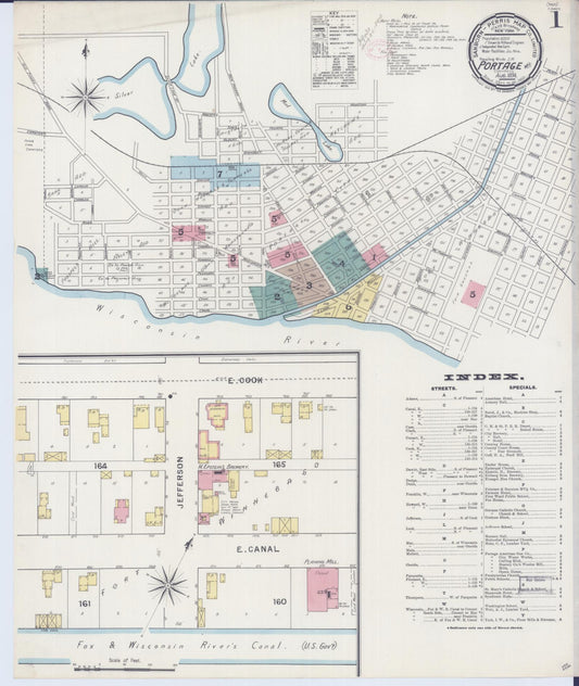 Sanborn Fire Insurance Map from Portage, Columbia County, Wisconsin (1894), Sheet #0001 - Complete Map Set gallery image, historic Sanborn map, vintage wall art, Wisconsin Wisconsin