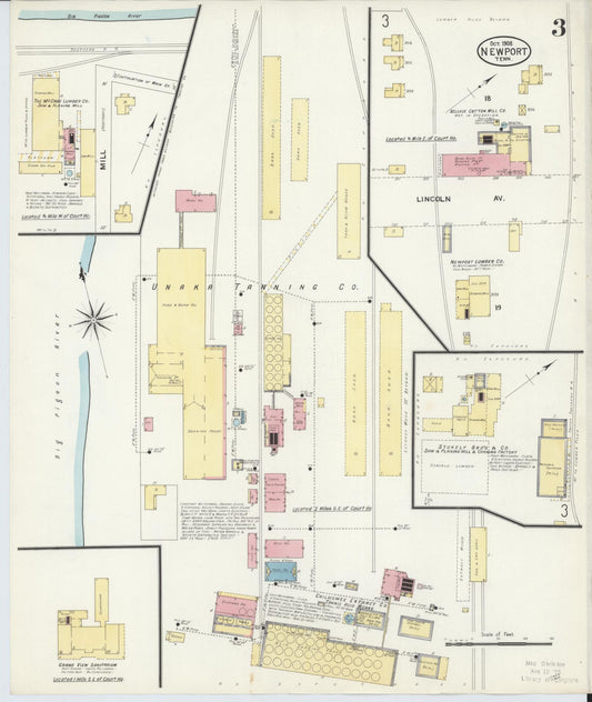 Sanborn Fire Insurance Map from Newport, Cocke County, Tennessee (1908), Sheet #0003 - Historic Sanborn Fire Insurance Map Print, vintage old map wall art, antique decor, genealogy gift, Tennessee Tennessee map
