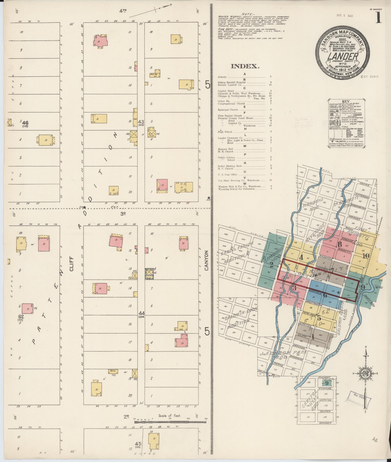 Sanborn Fire Insurance Map from Lander, Fremont County, Wyoming. (1912) – Historic Sanborn Fire Insurance Map Print