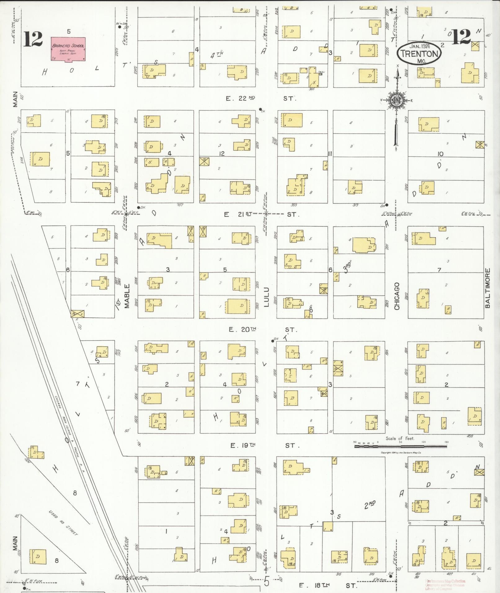 Sanborn Fire Insurance Map from Trenton, Grundy County, Missouri (1924), Sheet #0012 - Historic Sanborn Fire Insurance Map Print, vintage old map wall art, antique decor, genealogy gift, Missouri Missouri map