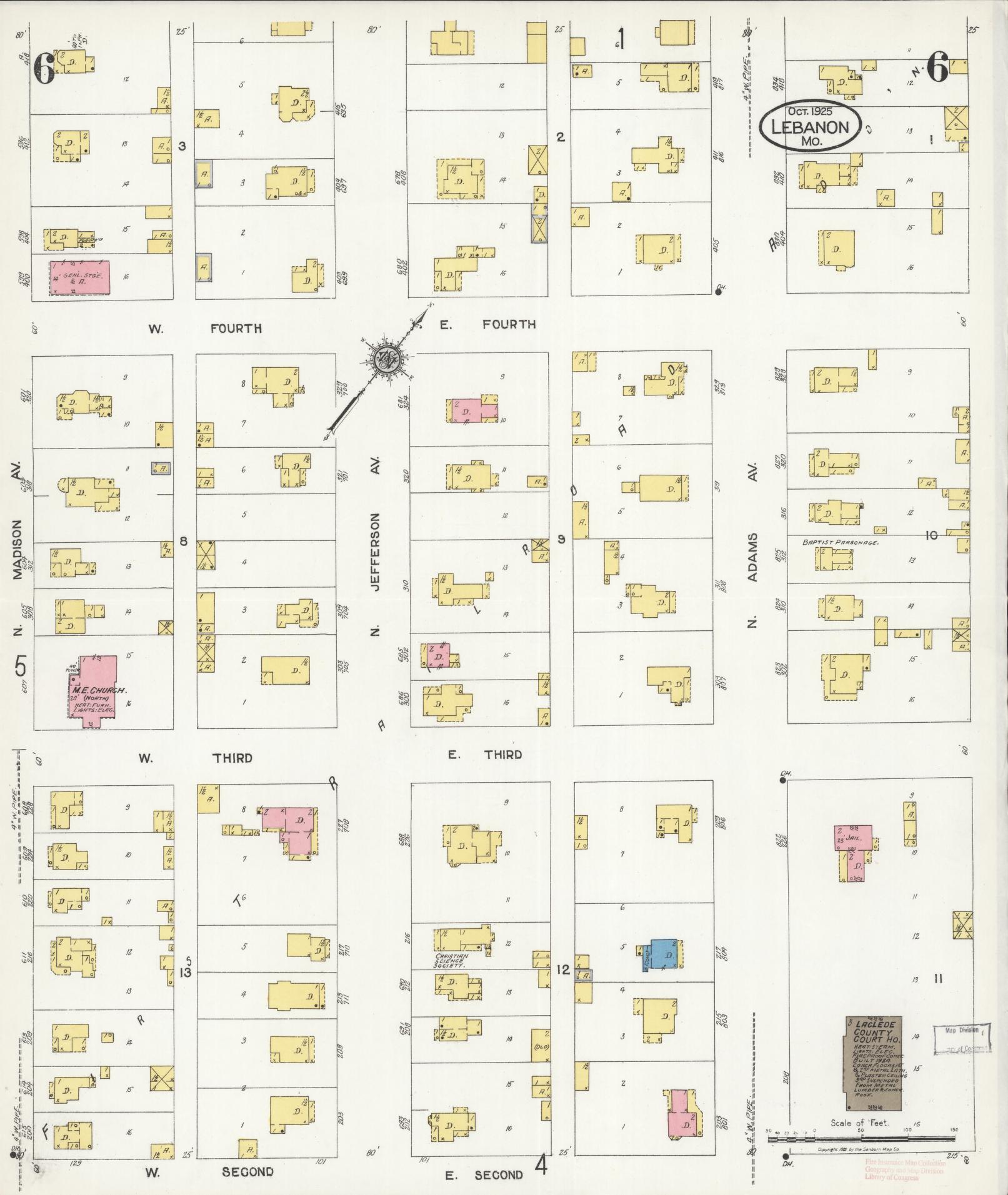Sanborn Fire Insurance Map from Lebanon, Laclede County, Missouri (1925), Sheet #0006 - Historic Sanborn Fire Insurance Map Print, vintage old map wall art, antique decor, genealogy gift, Missouri Missouri map