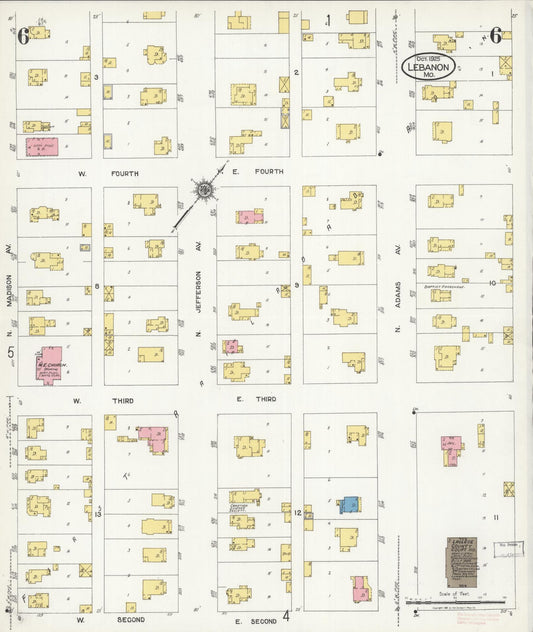 Sanborn Fire Insurance Map from Lebanon, Laclede County, Missouri (1925), Sheet #0006 - Historic Sanborn Fire Insurance Map Print, vintage old map wall art, antique decor, genealogy gift, Missouri Missouri map
