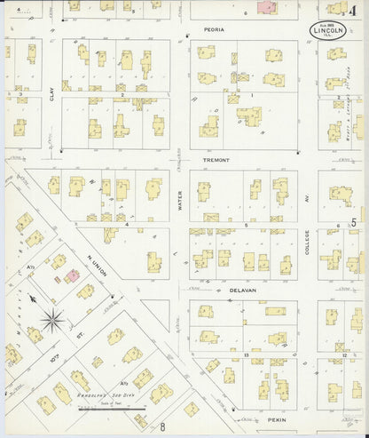 Sanborn Fire Insurance Map from Lincoln, Logan County, Illinois (1909), Sheet #0004 - Historic Sanborn Fire Insurance Map Print, vintage old map wall art, antique decor, genealogy gift, Illinois Illinois map