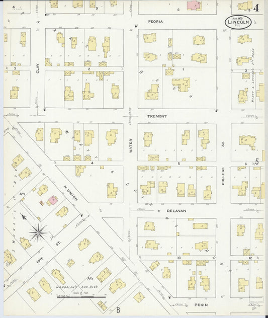 Sanborn Fire Insurance Map from Lincoln, Logan County, Illinois (1909), Sheet #0004 - Historic Sanborn Fire Insurance Map Print, vintage old map wall art, antique decor, genealogy gift, Illinois Illinois map