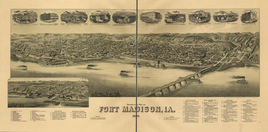 Perspective map of Fort Madison, Ia. 1889. (1889) – Historic Bird’s-Eye View Panorama Print