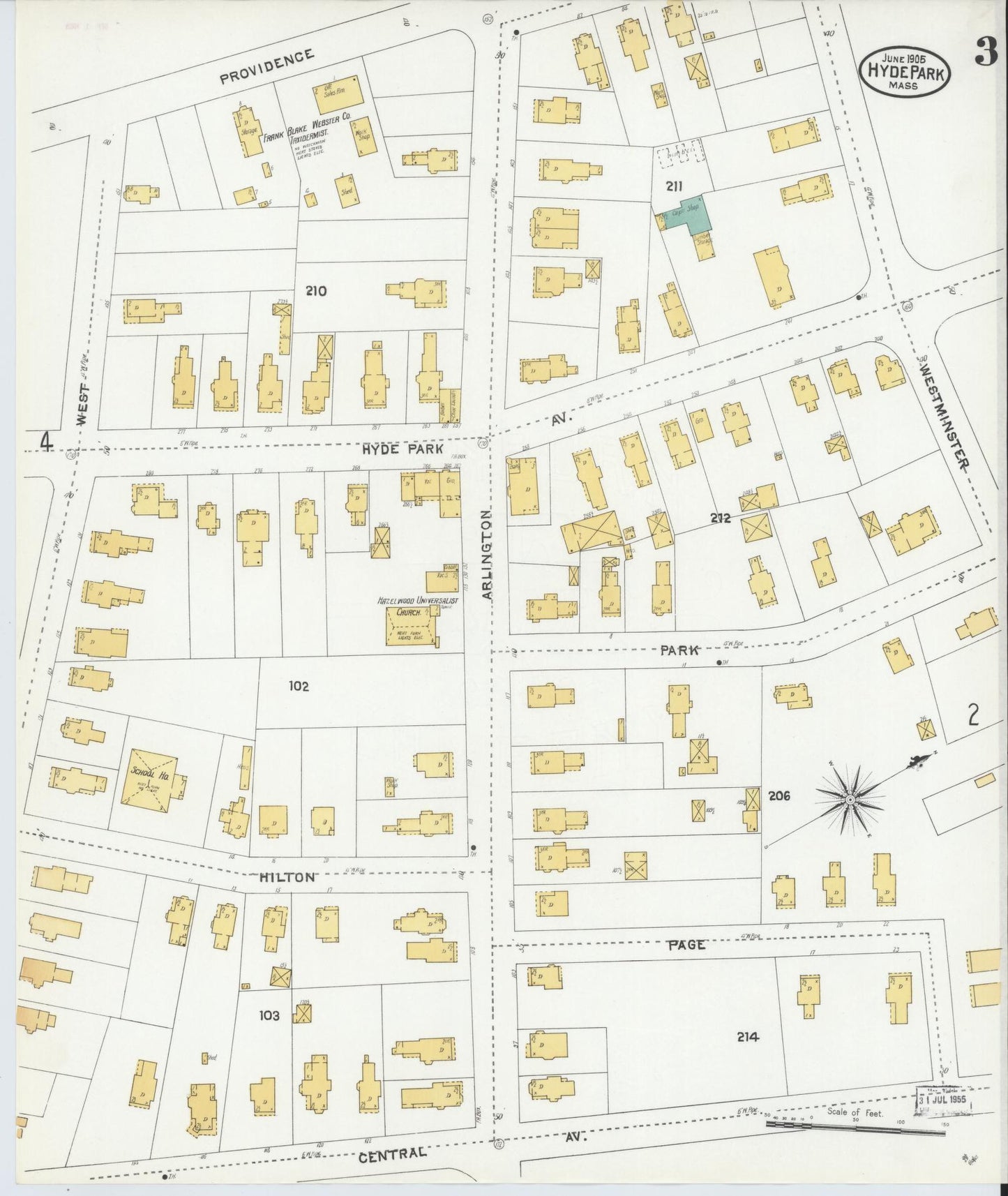 Sanborn Fire Insurance Map from Hyde Park, Norfolk County, Massachusetts (1905), Sheet #0003 - Complete Map Set gallery image, historic Sanborn map, vintage wall art, Massachusetts Massachusetts