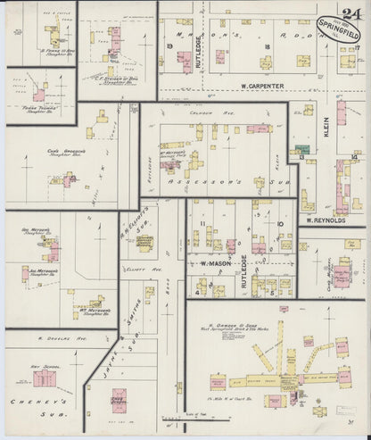Sanborn Fire Insurance Map from Springfield, Sangamon County, Illinois (1890), Sheet #0024 - Complete Map Set gallery image, historic Sanborn map, vintage wall art, Illinois Illinois