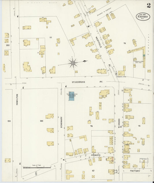 Sanborn Fire Insurance Map from Rahway, Union County, New Jersey (1908), Sheet #0002 - Complete Map Set gallery image, historic Sanborn map, vintage wall art, New Jersey New Jersey