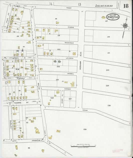 Sanborn Fire Insurance Map from Hempstead, Nassau County, New York (1919), Sheet #0018 - Historic Sanborn Fire Insurance Map Print, vintage old map wall art, antique decor, genealogy gift, New York New York map