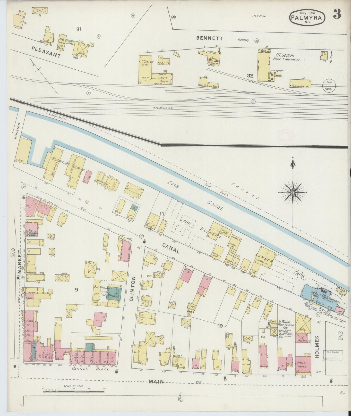 Sanborn Fire Insurance Map from Palmyra, Wayne County, New York (1894), Sheet #0003 - Complete Map Set gallery image, historic Sanborn map, vintage wall art, New York New York