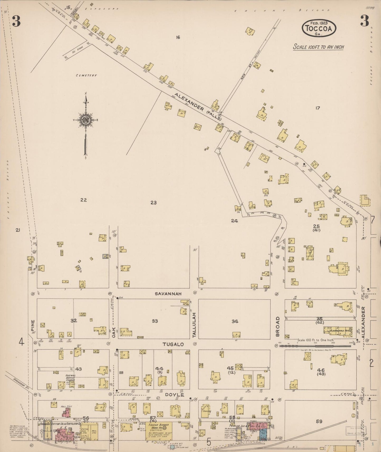 Sanborn Fire Insurance Map from Toccoa, Stephens County, Georgia (1923), Sheet #0003 - Complete Map Set gallery image, historic Sanborn map, vintage wall art, Georgia Georgia