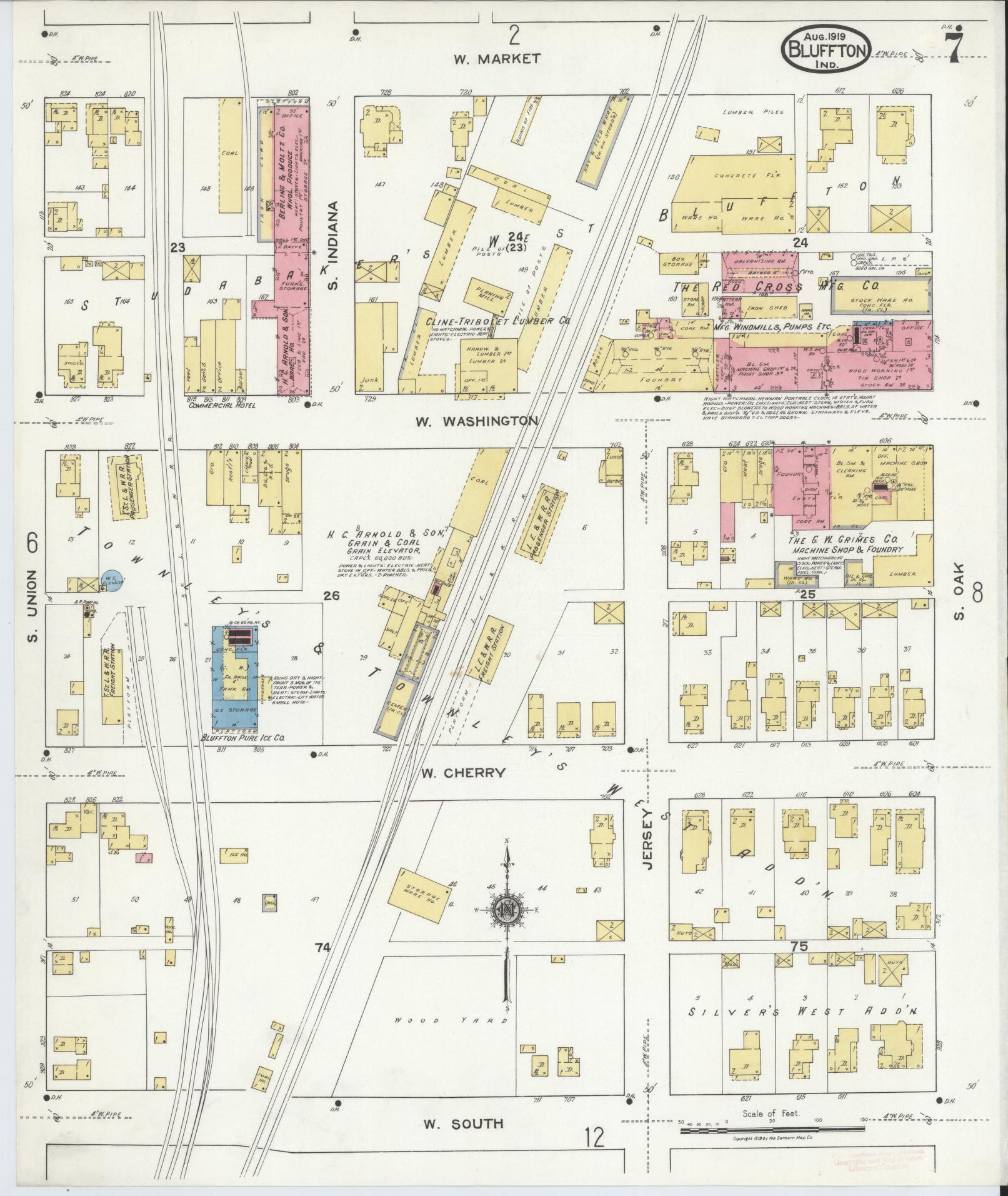 Sanborn Fire Insurance Map from Bluffton, Wells County, Indiana (1919), Sheet #0007 - Complete Map Set gallery image, historic Sanborn map, vintage wall art, Indiana Indiana