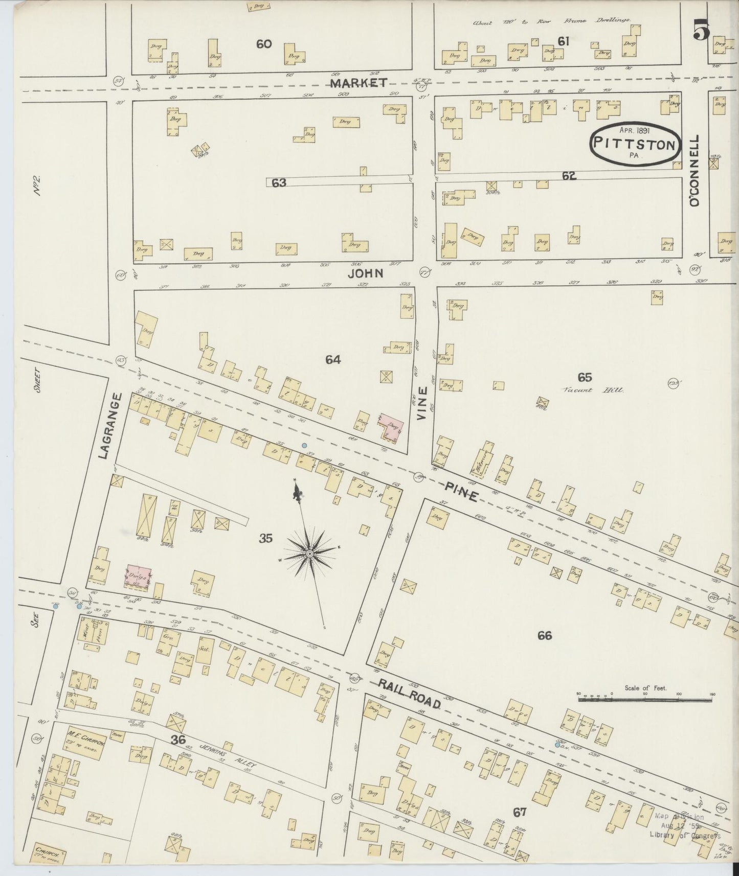 Sanborn Fire Insurance Map from Pittston, Luzerne County, Pennsylvania (1891), Sheet #0005 - Complete Map Set gallery image, historic Sanborn map, vintage wall art, Pennsylvania Pennsylvania