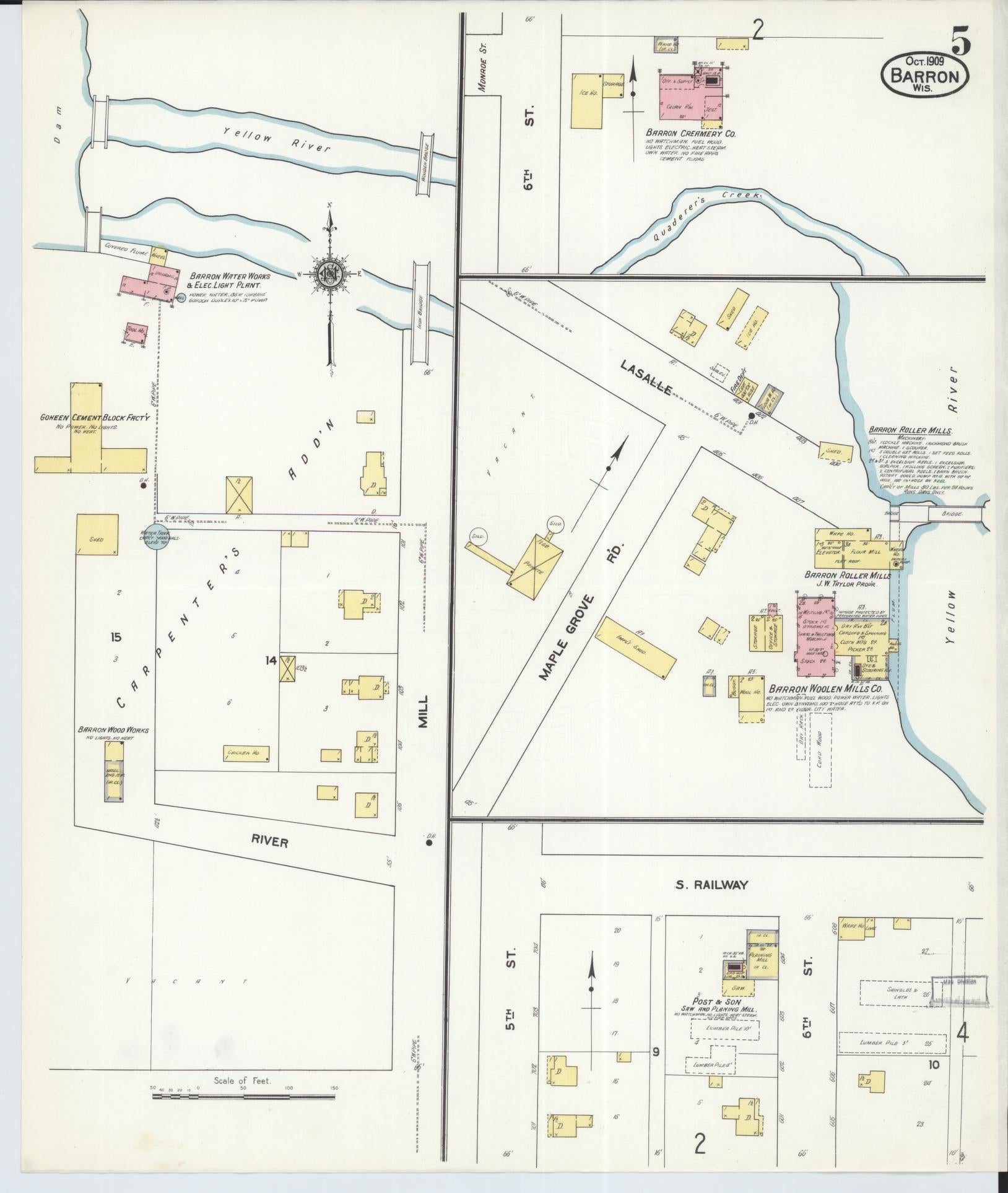 Sanborn Fire Insurance Map from Barron, Barron County, Wisconsin (1909), Sheet #0005 - Complete Map Set gallery image, historic Sanborn map, vintage wall art, Wisconsin Wisconsin